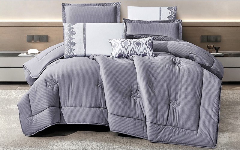 Shirin Stripe Comforter Bedding Set 7 PCS - King D.Grey