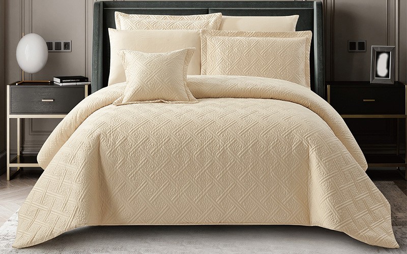 Sily Cotton Duvet Cover Bedding Set With Filling 8 PCS - King Beige