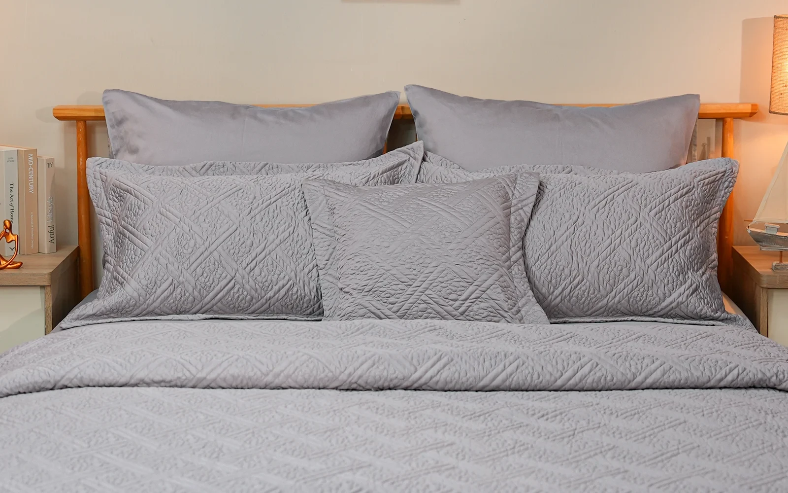 Sily Cotton Duvet Cover Bedding Set With Filling 8 PCS - King Grey