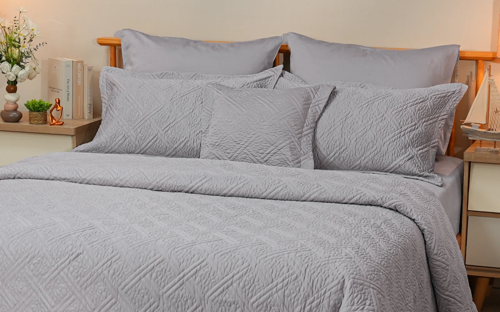 Sily Cotton Duvet Cover Bedding Set With Filling 8 PCS - King Grey