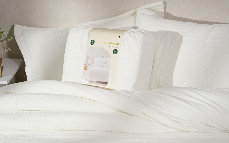 Al Saad Home Crinkle Cotton Duvet Cover Without Filling 4 PCS - King Off White