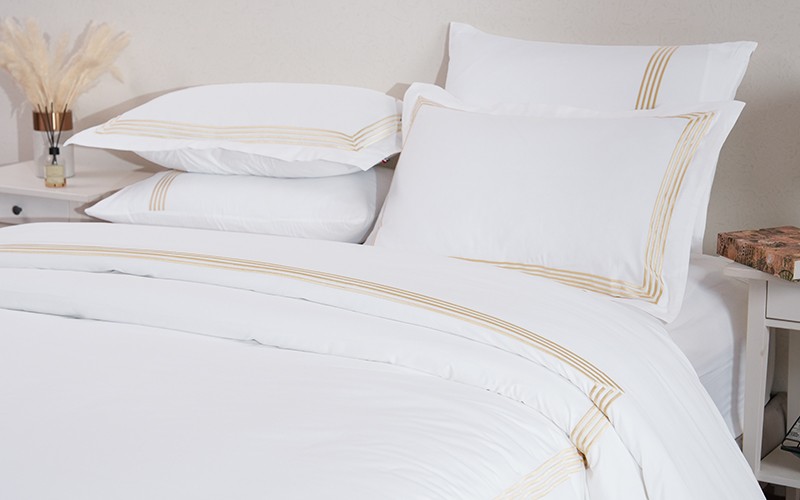 Marion Cotton Embroidered Duvet Cover Without Filling ( 300 TC ) 6 PCS - King White & Beige