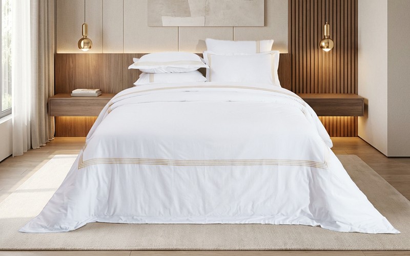 Marion Cotton Embroidered Duvet Cover Without Filling ( 300 TC ) 6 PCS - King White & Beige