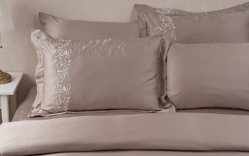 Seda Tencel Embroidered Duvet Cover Set Without Filling ( 300 TC ) 6 PCS - King D.Beige 