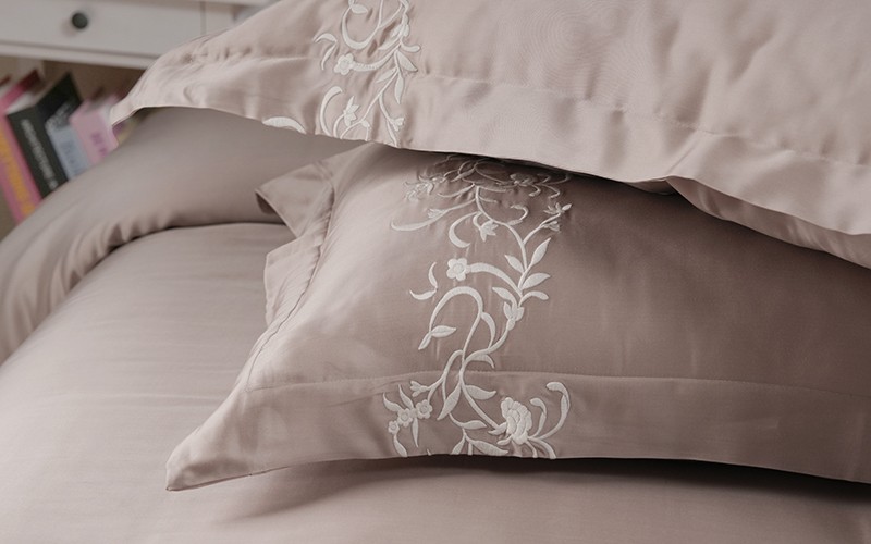 Seda Tencel Embroidered Duvet Cover Set Without Filling ( 300 TC ) 6 PCS - King D.Beige 