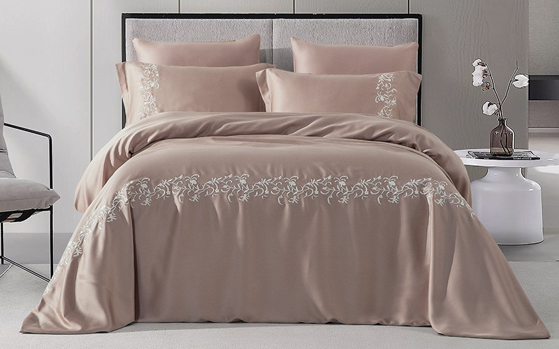 Seda Tencel Embroidered Duvet Cover Set Without Filling ( 300 TC ) 6 PCS - King D.Beige 
