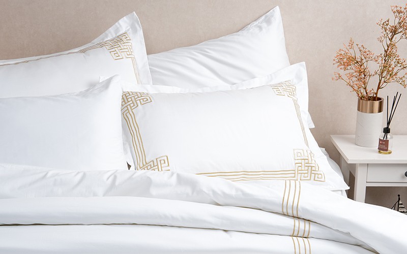 Rimal Cotton Embroidered Duvet Cover Set Without Filling ( 300 TC ) 6 PCS - King White & Beige 