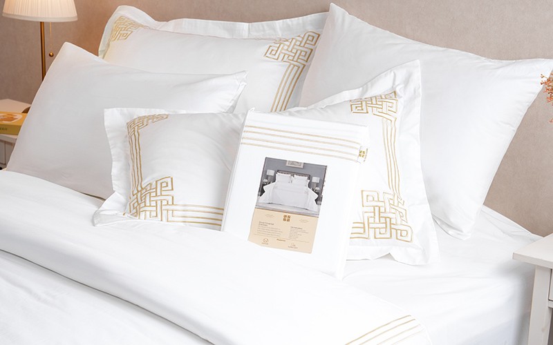 Rimal Cotton Embroidered Duvet Cover Set Without Filling ( 300 TC ) 6 PCS - King White & Beige 