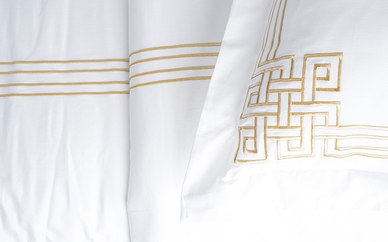 Rimal Cotton Embroidered Duvet Cover Set Without Filling ( 300 TC ) 6 PCS - King White & Beige 