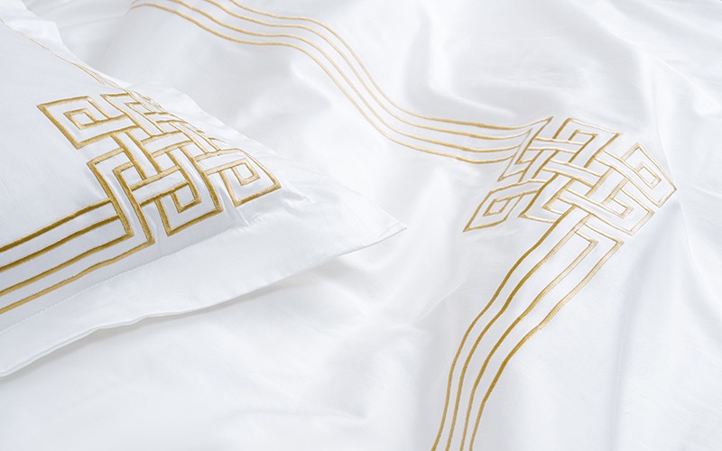 Rimal Cotton Embroidered Duvet Cover Set Without Filling ( 300 TC ) 6 PCS - King White & Beige 