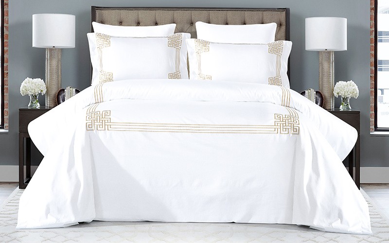 Rimal Cotton Embroidered Duvet Cover Set Without Filling ( 300 TC ) 6 PCS - King White & Beige 