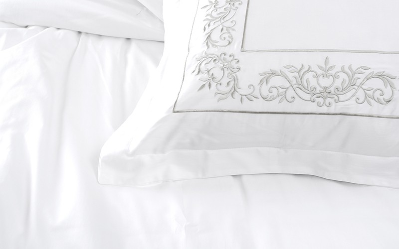 Rimal Cotton Embroidered Duvet Cover Set Without Filling ( 300 TC ) 6 PCS - King White & Silver 