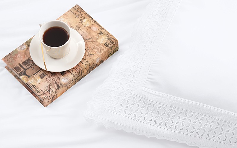 Solina Cotton Lace Embroidered Duvet Cover Set Without Filling ( 300 TC ) 6 PCS - King White 