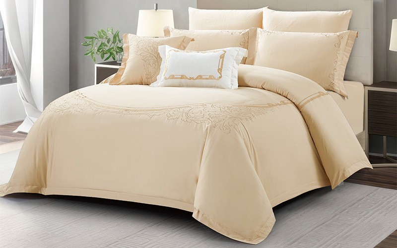 Michelle Cotton Embroidered Duvet Cover Bedding Set Without Filling 6 PCS - King Beige