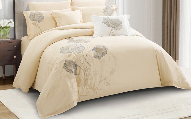 Juliette Embroidered Cotton Duvet Cover Bedding Set Without Filling 6 PCS - King Beige