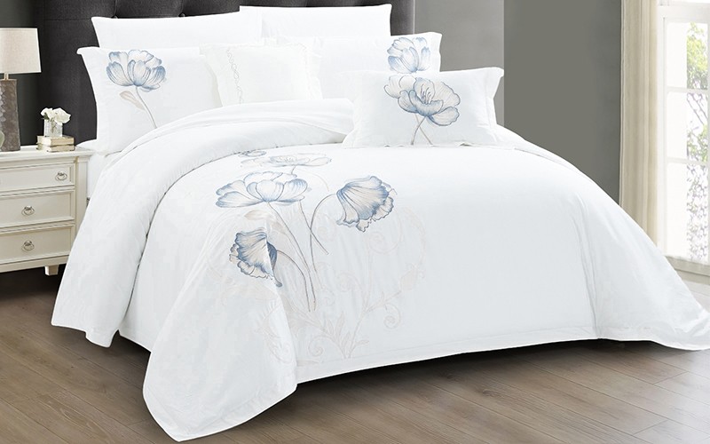 Juliette Embroidered Cotton Duvet Cover Bedding Set Without Filling 6 PCS - King White