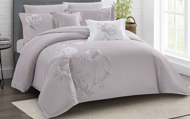 Juliette Embroidered Cotton Duvet Cover Bedding Set Without Filling 6 PCS - King Grey