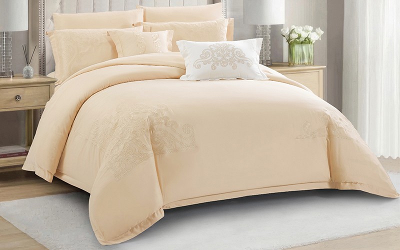 Charlene Cotton Embroidered Duvet Cover Bedding Set Without Filling 6 PCS - King Beige