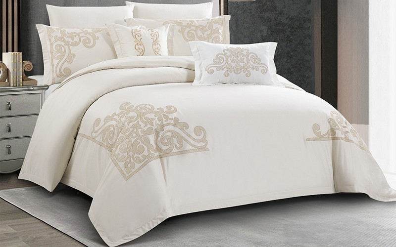 Charlene Cotton Embroidered Duvet Cover Bedding Set Without Filling 6 PCS - King L.Beige