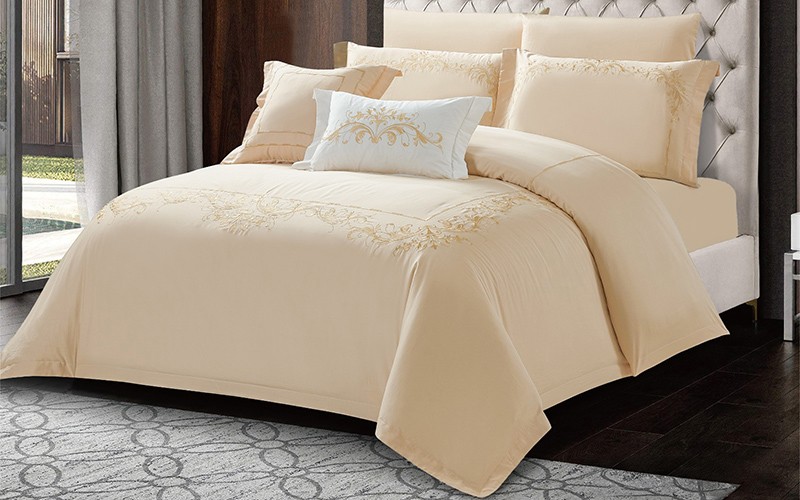 Celine Cotton Embroidered Duvet Cover Bedding Set Without Filling 6 PCS - King Beige