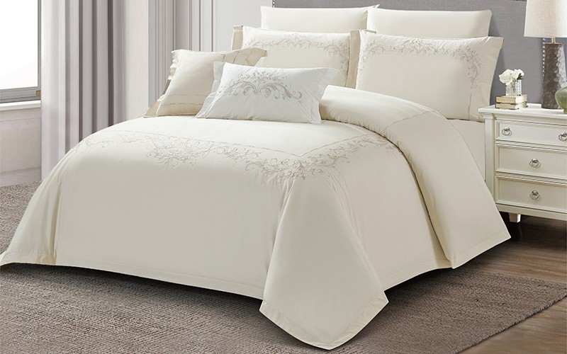 Celine Cotton Embroidered Duvet Cover Bedding Set Without Filling 6 PCS - King L.Beige
