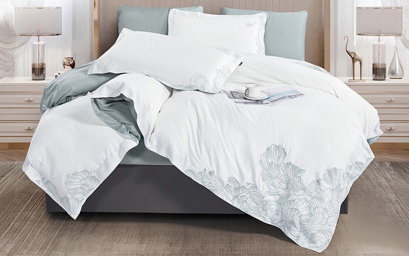 Wana Modal Embroidered Comforter Bedding Set 6 PCS - King White & Turquoise