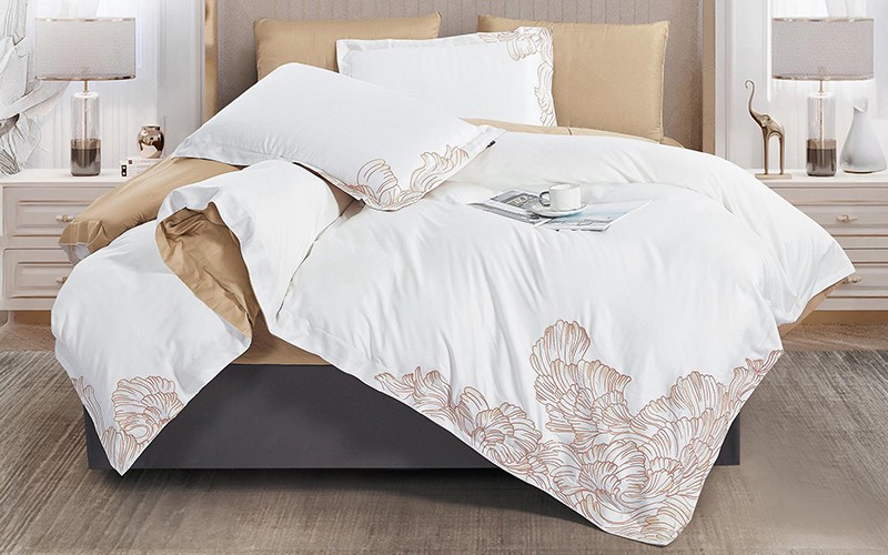Wana Modal Embroidered Comforter Bedding Set 6 PCS - King White & Beige