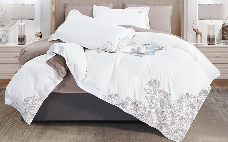 Wana Modal Embroidered Comforter Bedding Set 6 PCS - King White & Brown