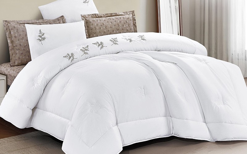 Aster Cotton Embroidered Comforter Bedding Set 4 PCS - Single White & Brown
