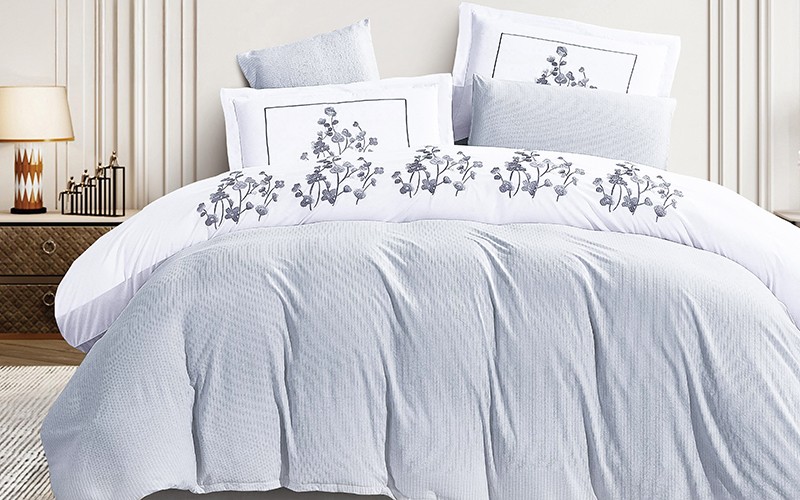 Rona Embroidered Duvet Covet Bedding Set Without Filling 6 PCS - King L.Grey