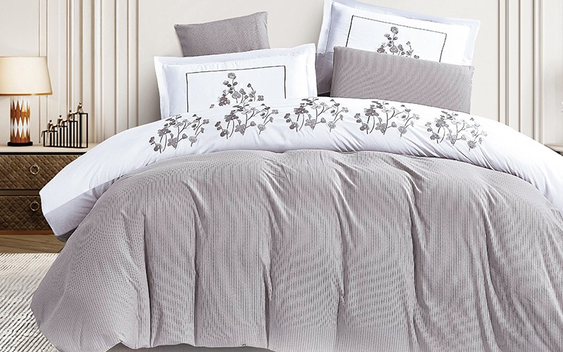 Rona Embroidered Duvet Covet Bedding Set Without Filling 6 PCS - King Grey