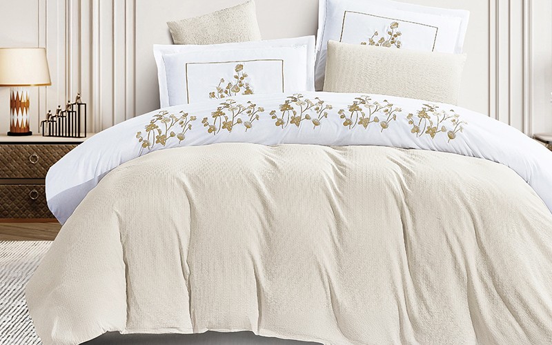 Rona Embroidered Duvet Covet Bedding Set Without Filling 6 PCS - King L.Beige