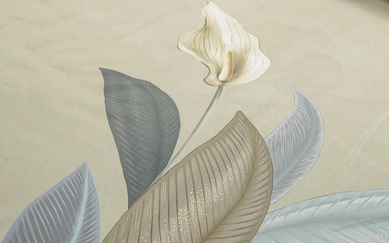Leaves Cotton 300 TC Printed Duvet Cover Bedding Set Without Filling 6 PCS - King Beige