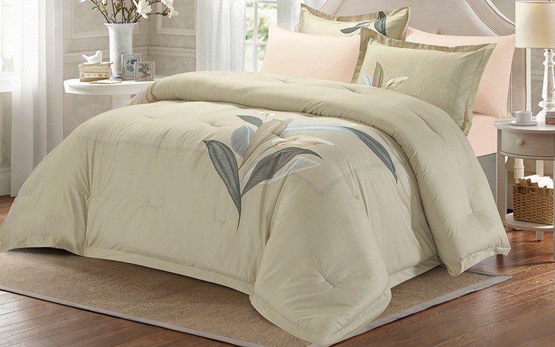 Leaves Cotton 300 TC Printed Duvet Cover Bedding Set Without Filling 6 PCS - King Beige