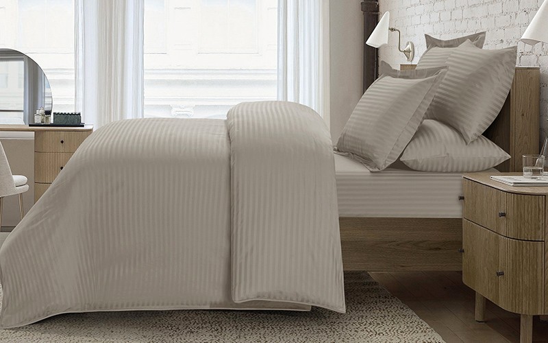 Royal Cotton Stripe Duvet Cover Bedding Set Without Filling  6 PCs - King D.Beige