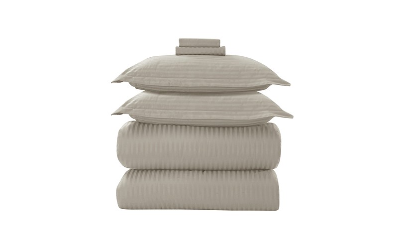 Royal Cotton Stripe Duvet Cover Bedding Set Without Filling  6 PCs - King D.Beige