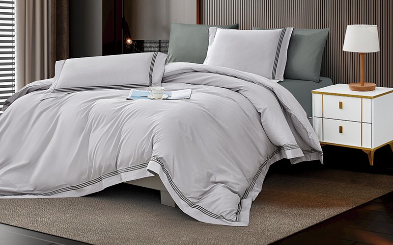 Miller Cotton Embroidered Duvet Cover Bedding Set Without Filling 6 PCS - King L.Grey