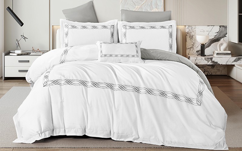 Grace Cotton Embroidered Duvet Cover Set Without Filling 6 PCS - King White & Grey