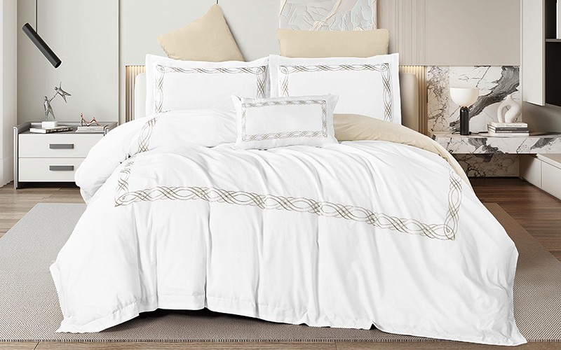 Grace Cotton Embroidered Duvet Cover Set Without Filling 6 PCS - King White & D.Beige