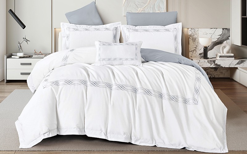Grace Cotton Embroidered Duvet Cover Set Without Filling 6 PCS - King White & Silver