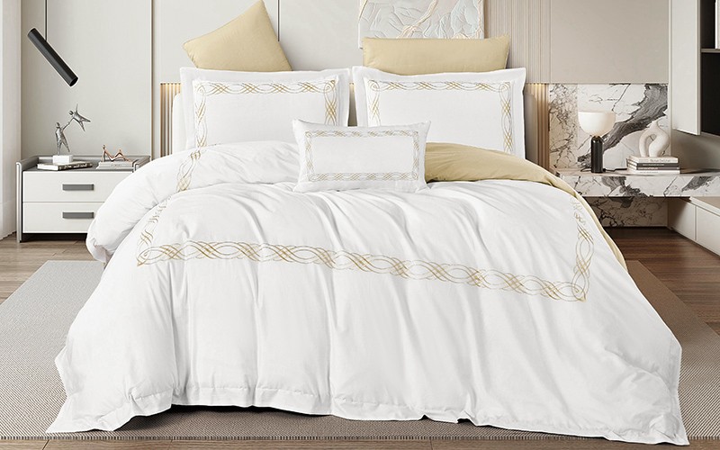 Grace Cotton Embroidered Duvet Cover Set Without Filling 6 PCS - King White & L.Brown