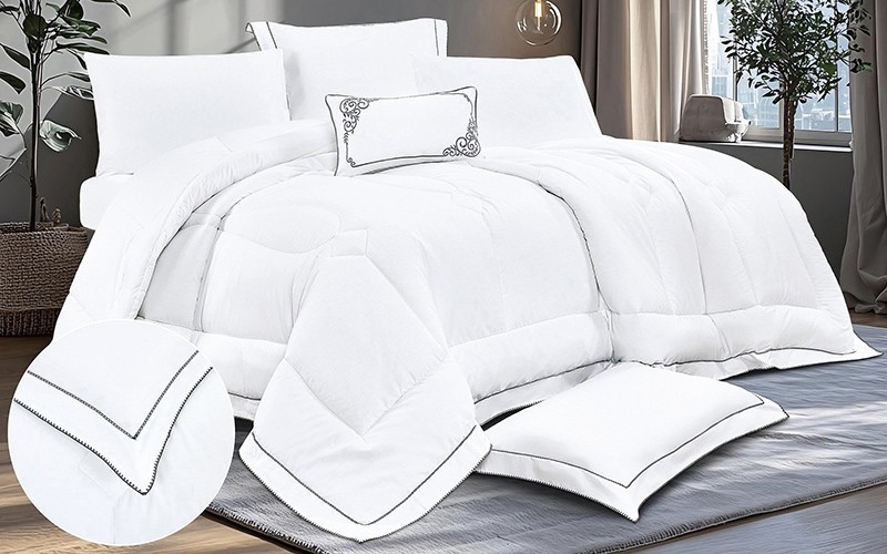 Rasha Cotton Embroidered Comforter Bedding Set 7 PCS - King White 