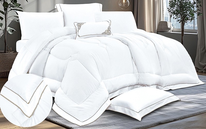Rasha Cotton Embroidered Comforter Bedding Set 7 PCS - King Off White 