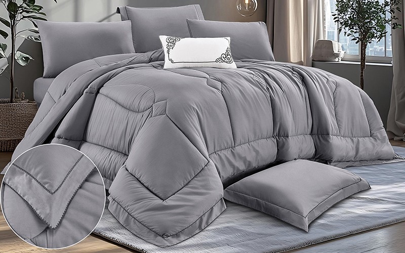 Rasha Cotton Embroidered Comforter Bedding Set 7 PCS - King Grey