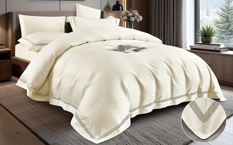 Salma Cotton Lace Duvet Cover Set Without Filling 6 PCS - King Cream