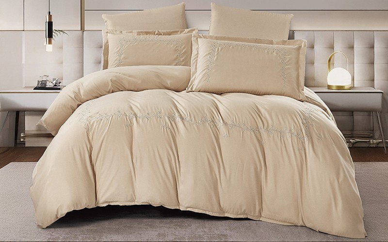 Cuba Embroidered Duvet Cover Bedding Set Without Filling 6 PCS - King Beige
