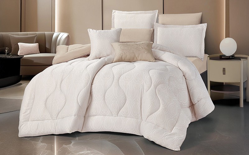 Verna Jacquard Comforter Bedding Set 8 PCS - King Beige