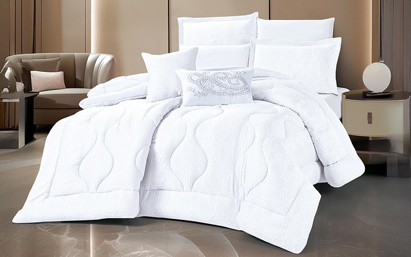 Verna Jacquard Comforter Bedding Set 8 PCS - King White