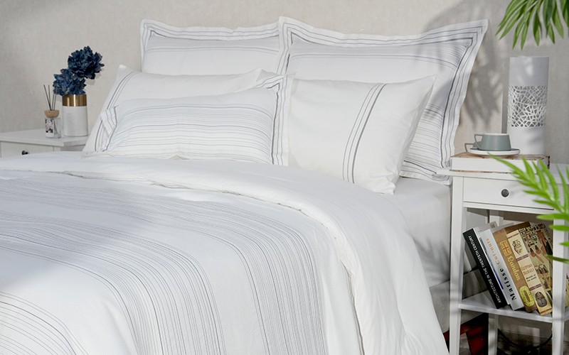 Allen Cotton Jacquard Waffle Duvet Cover Set Without Filling 6 PCS - King White & Grey