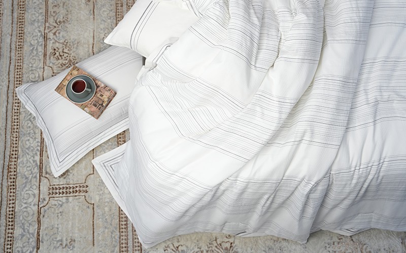 Allen Cotton Jacquard Waffle Duvet Cover Set Without Filling 6 PCS - King White & Grey